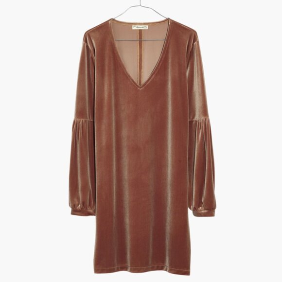 Madewell Velvet Balloon-Sleeve Dress in Burnt Sienna XS - Picture 5 of 14